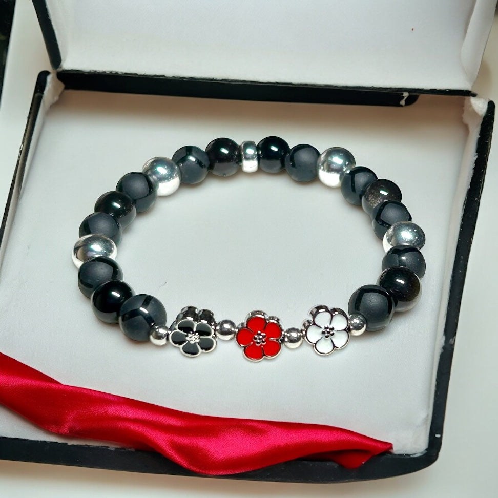 Floral Elegance Onyx Bracelet