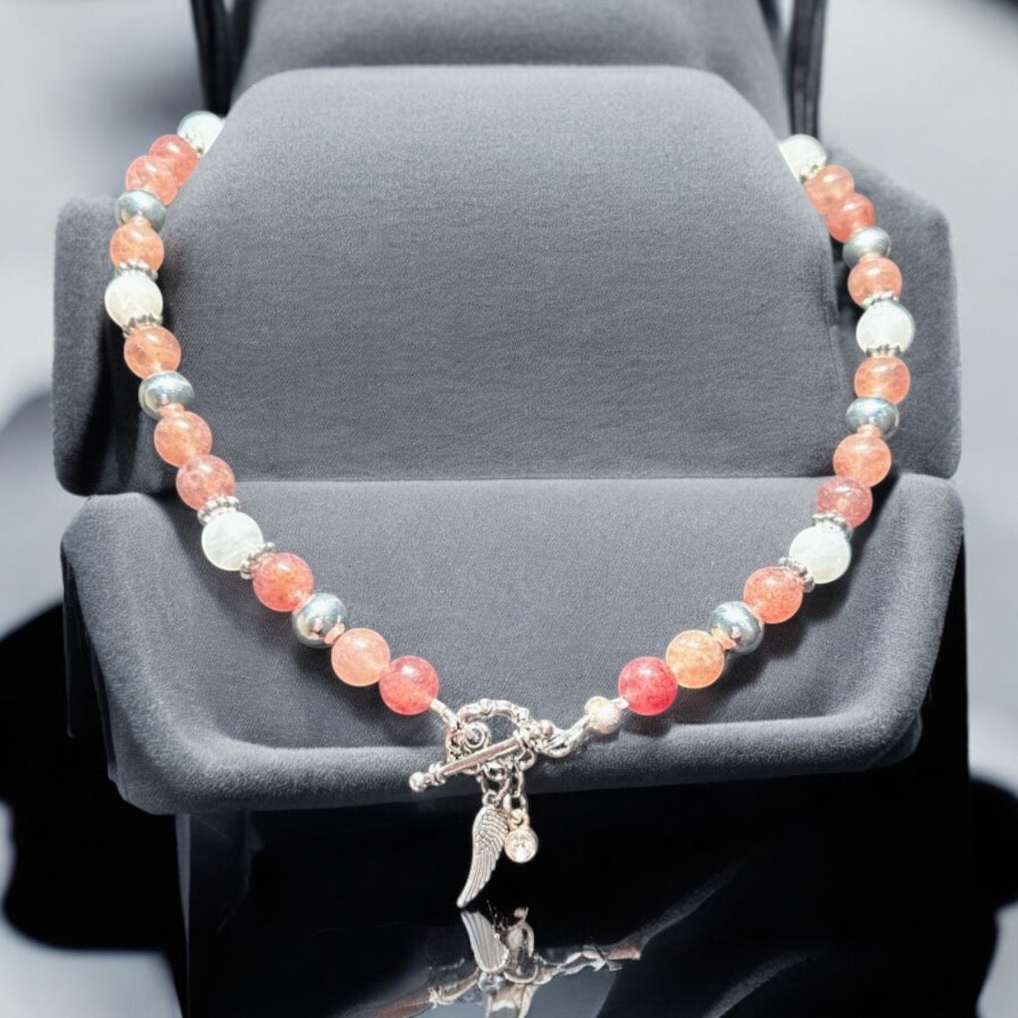 Strawberry Quartz & Moonstone Necklace