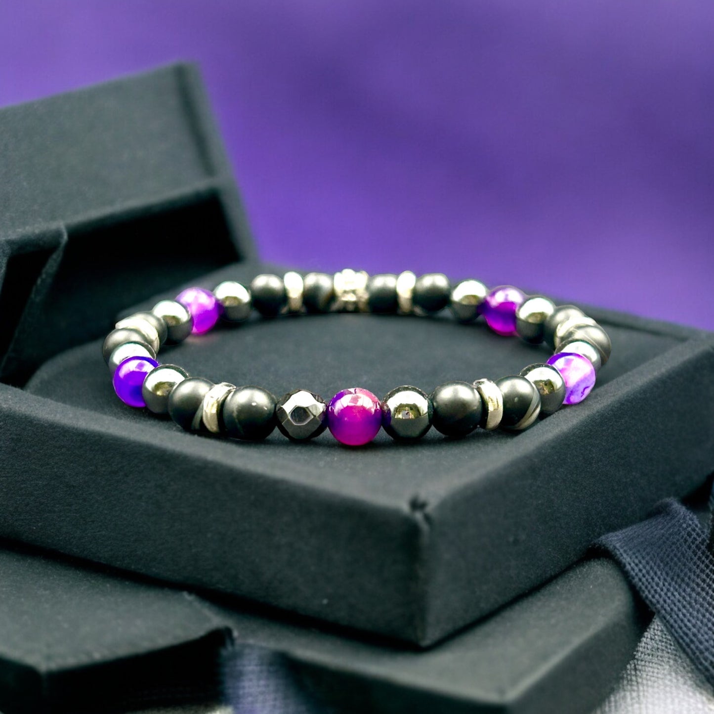 Minimalist Purple Agate and Black Hematite