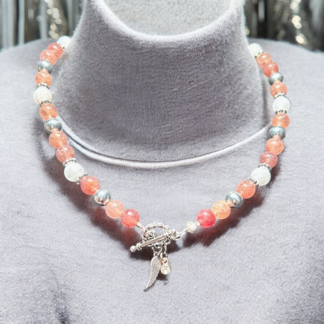 Strawberry Quartz & Moonstone Necklace