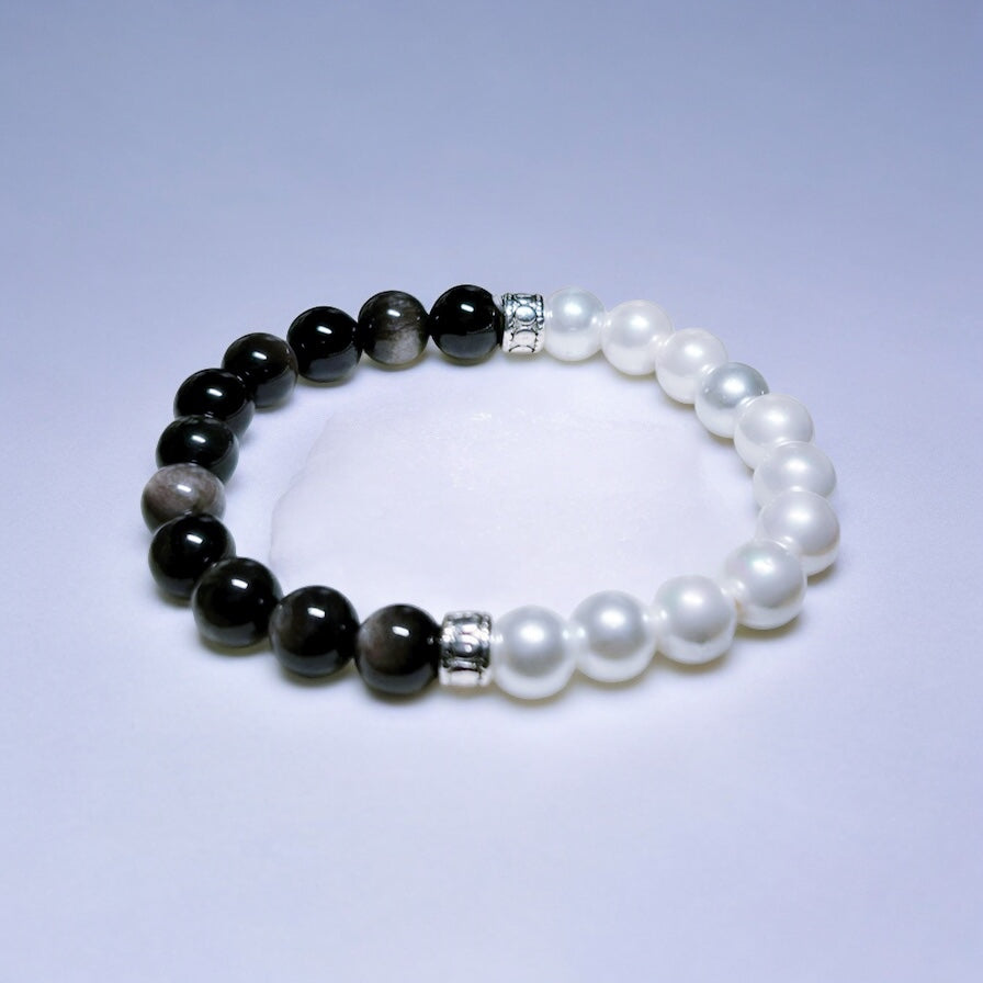 Pearl and Obsidian Bracelet
