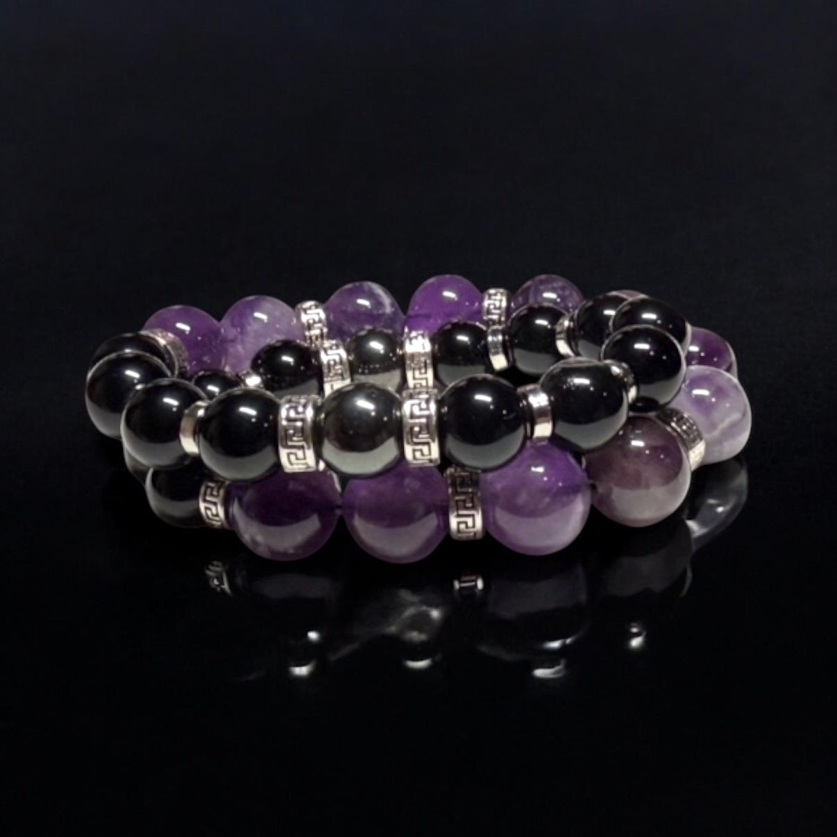 Wrap- 12mm Amethyst & 10mm Black Onyx