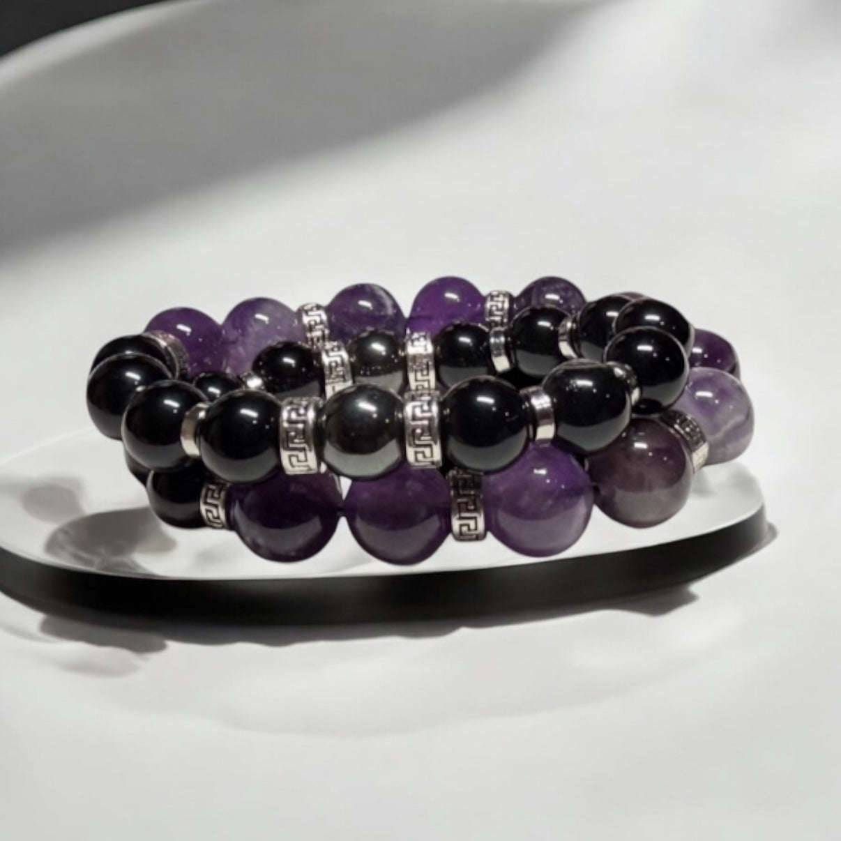 Wrap- 12mm Amethyst & 10mm Black Onyx