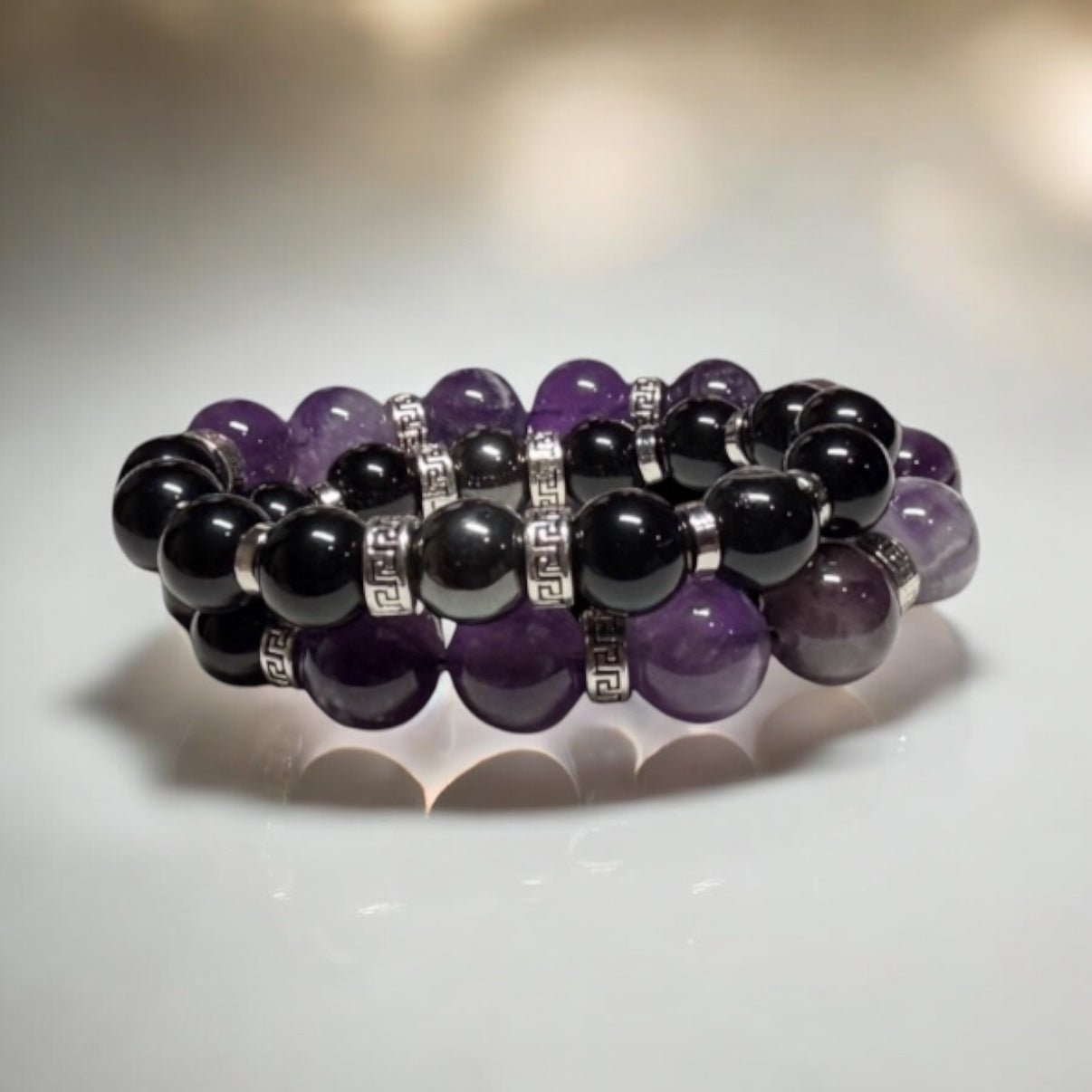 Wrap- 12mm Amethyst & 10mm Black Onyx