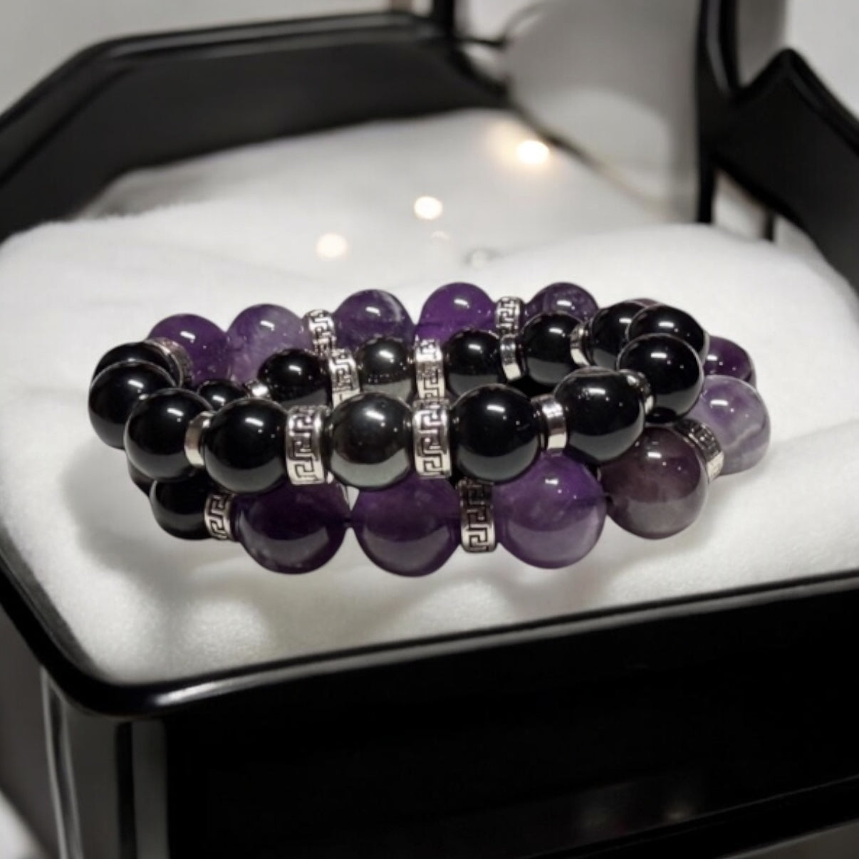 Wrap- 12mm Amethyst & 10mm Black Onyx