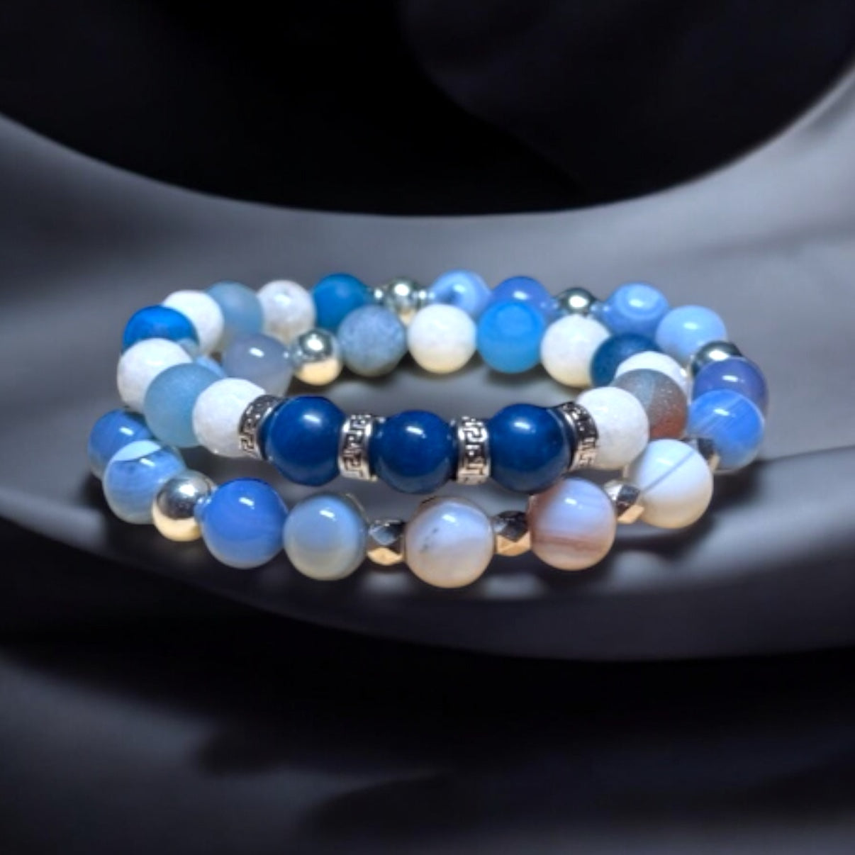Gemstone and Silver Hematite Wrap Bracelet