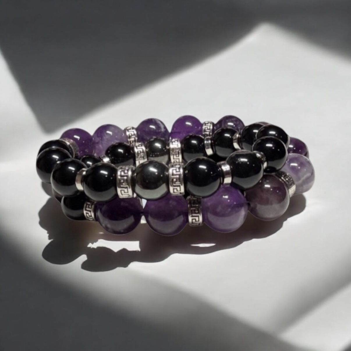 Wrap- 12mm Amethyst & 10mm Black Onyx