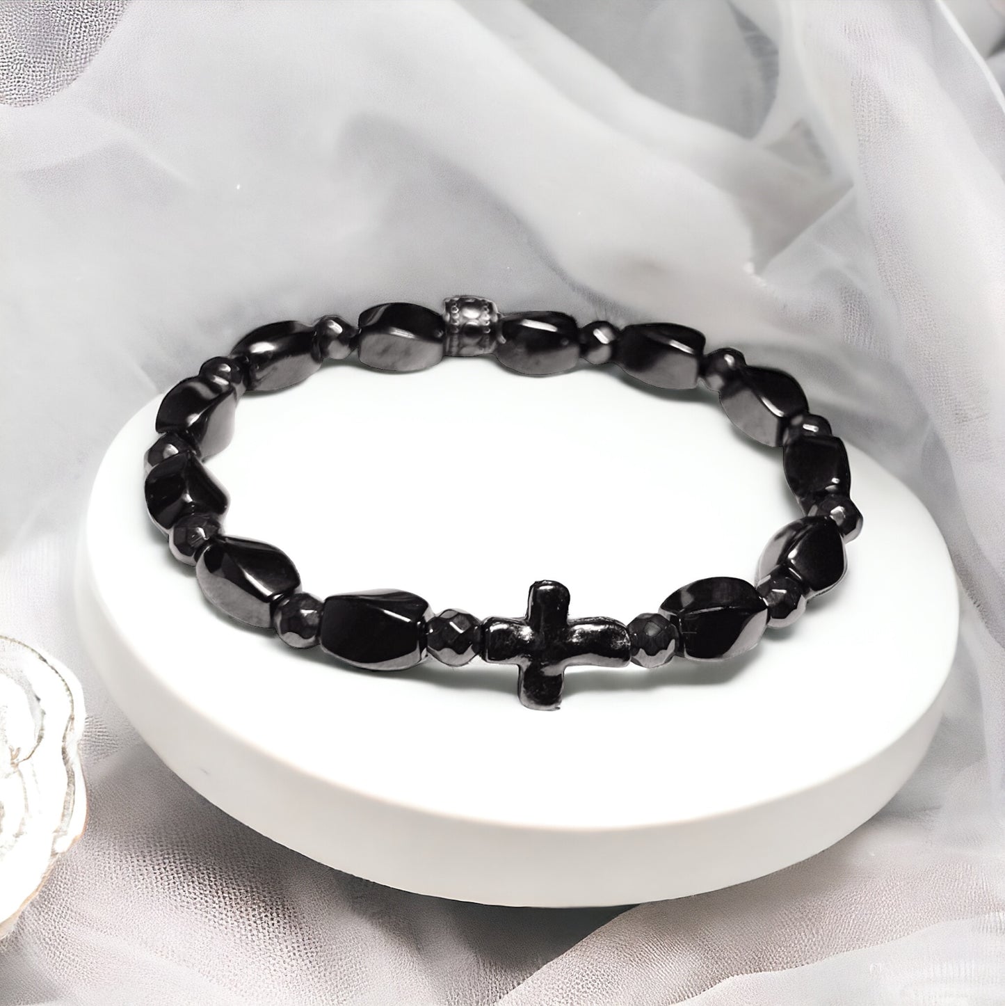 Black Hematite with Antique Cross