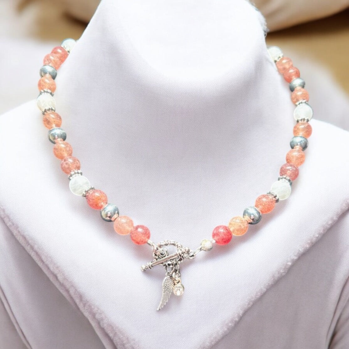 Strawberry Quartz & Moonstone Necklace
