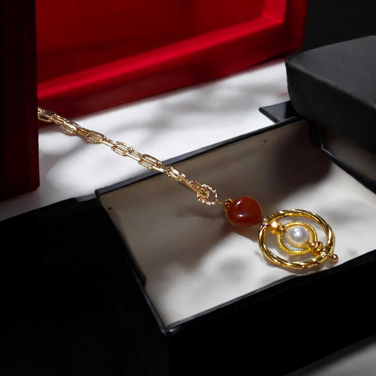 Gemstone Heart & Framed Pearl
