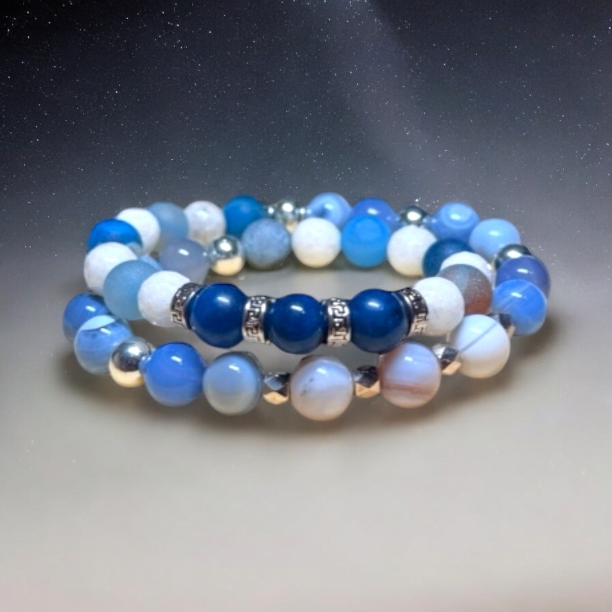 Gemstone and Silver Hematite Wrap Bracelet
