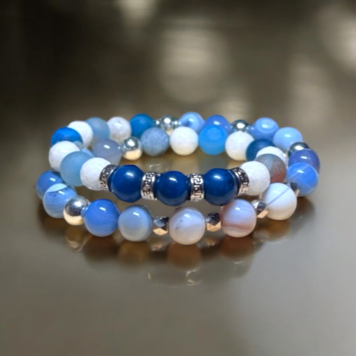 Gemstone and Silver Hematite Wrap Bracelet