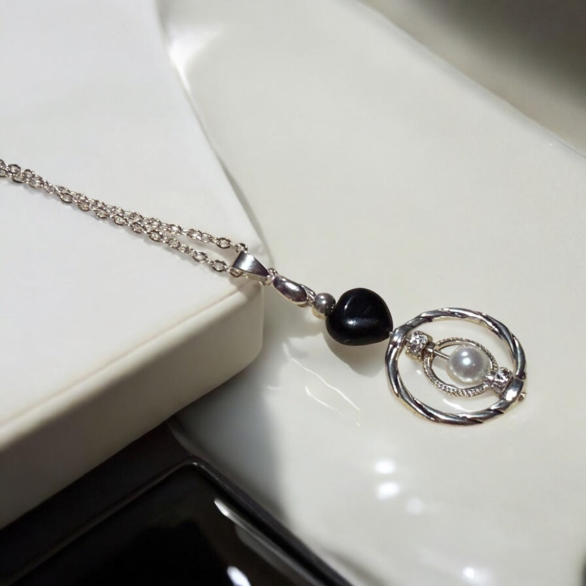 Gemstone Heart & Framed Pearl