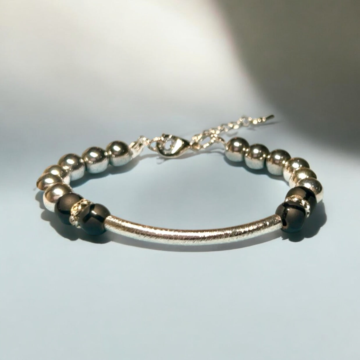 Modern Adjustable Silver Bar Bracelet
