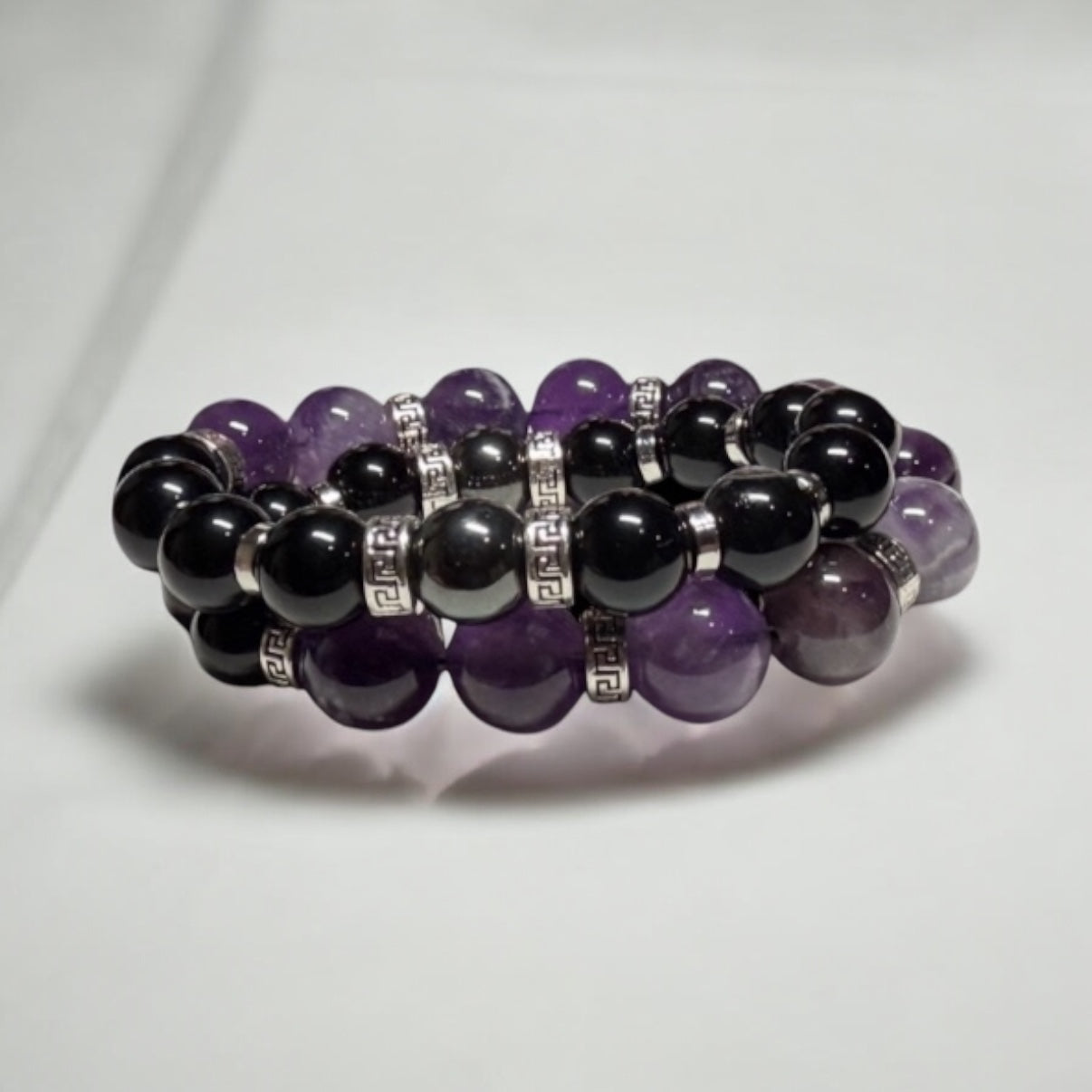 Wrap- 12mm Amethyst & 10mm Black Onyx