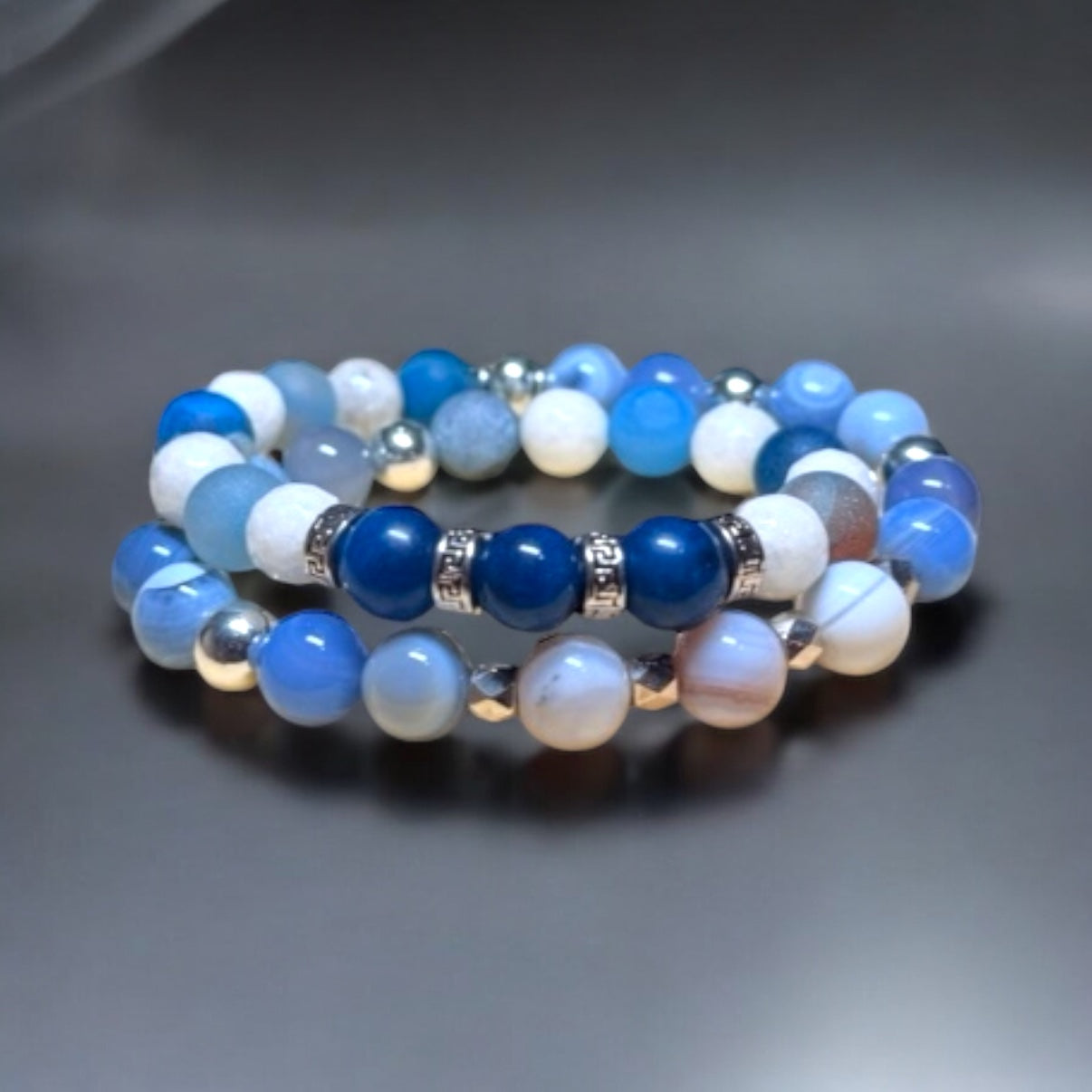 Gemstone and Silver Hematite Wrap Bracelet