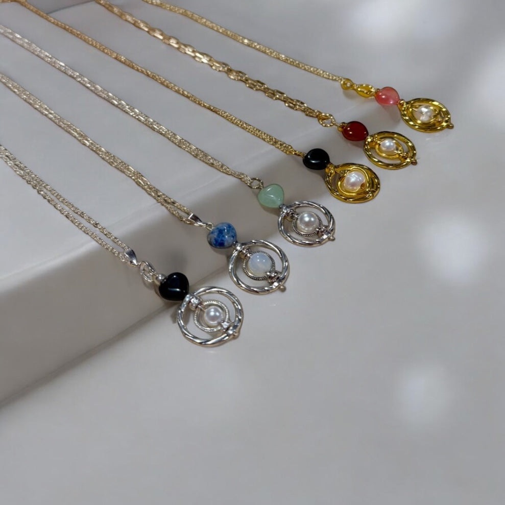 Gemstone Heart & Framed Pearl