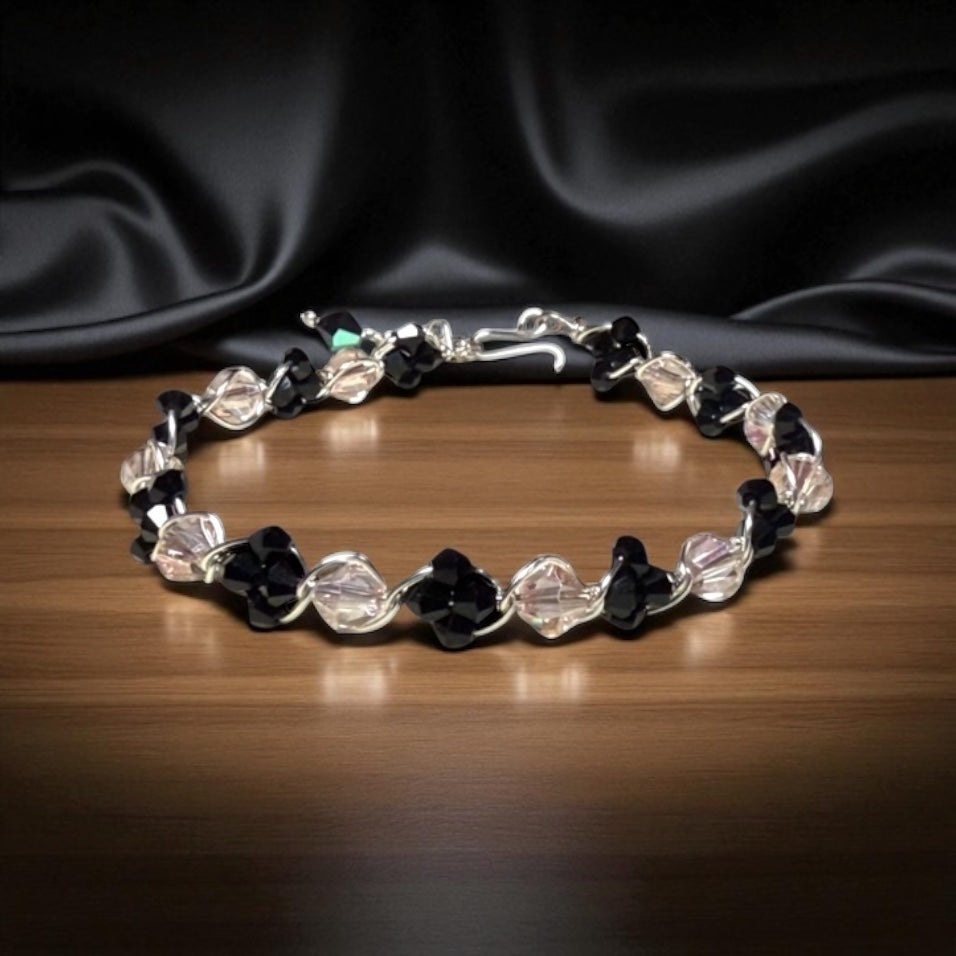 Black and Pink Wire Wrapped Bracelet