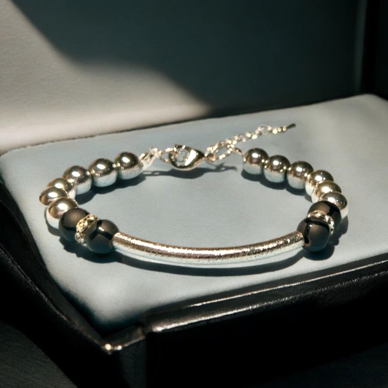 Modern Adjustable Silver Bar Bracelet