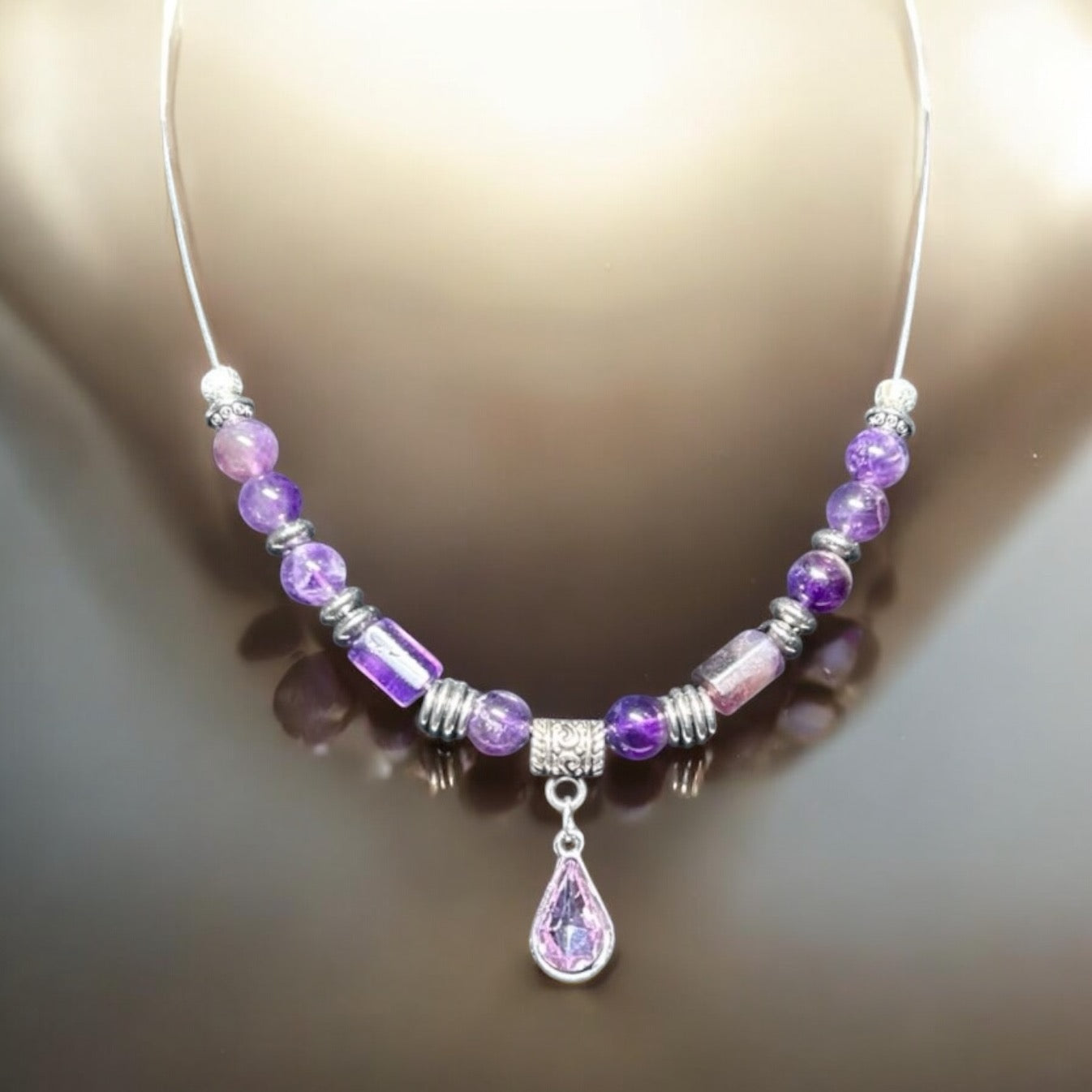 Contemporary Amethyst Teardrop Necklace