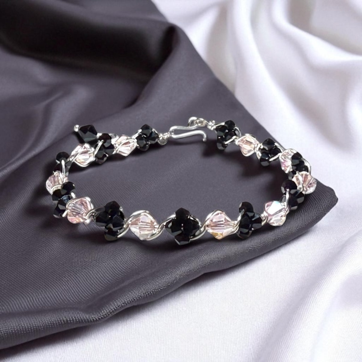 Black and Pink Wire Wrapped Bracelet