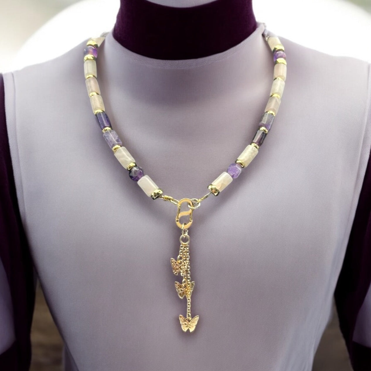 Amethyst & Rose Butterfly Necklace