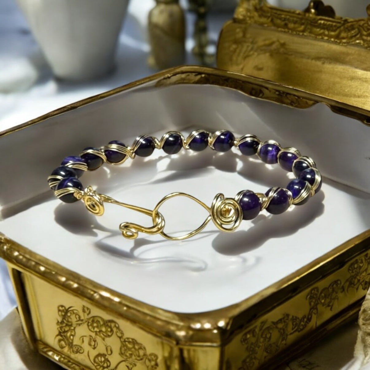 Egyptian Style Purple Tigers Eye Bracelet