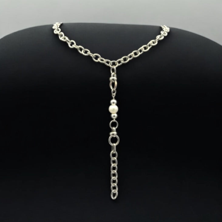 Silver Chunky Lariat Pearl
