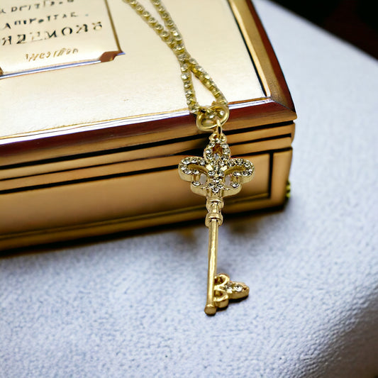Gilded Age Fleur de Lis Key Pendant and chain