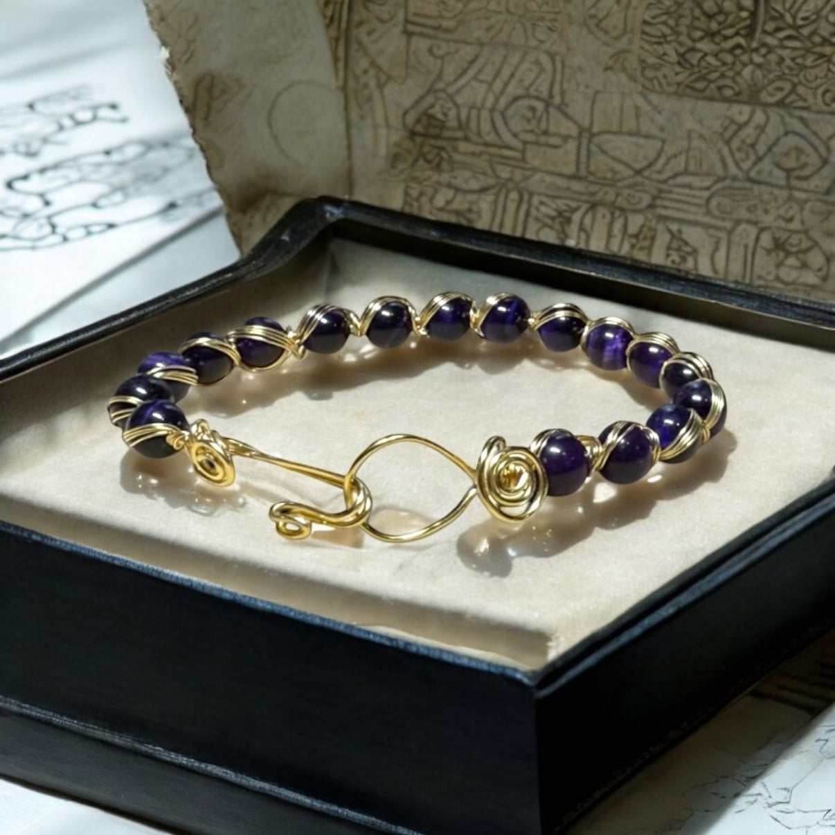 Egyptian Style Purple Tigers Eye Bracelet
