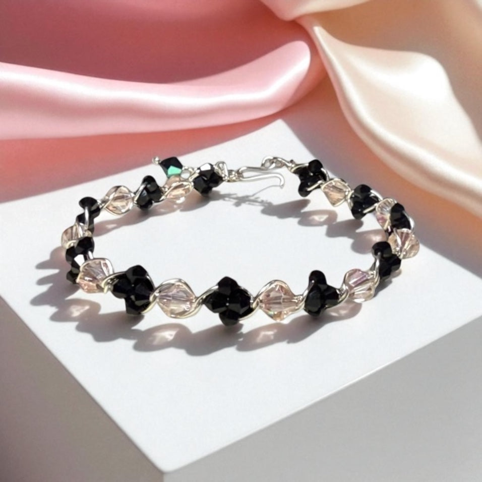 Black and Pink Wire Wrapped Bracelet