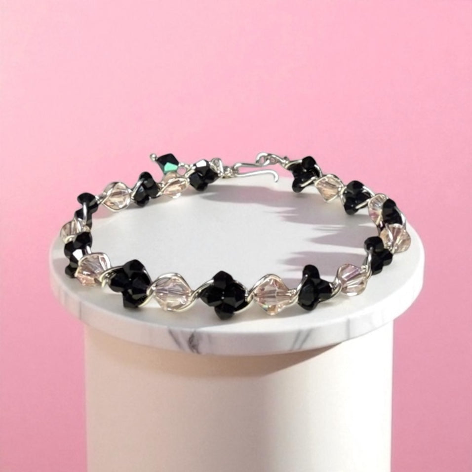 Black and Pink Wire Wrapped Bracelet
