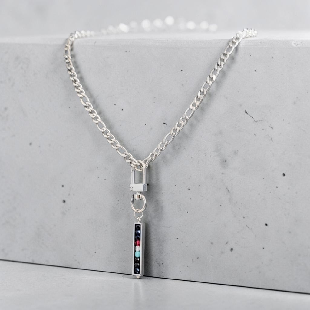 Vertical Bar Pendant with Figaro Chain