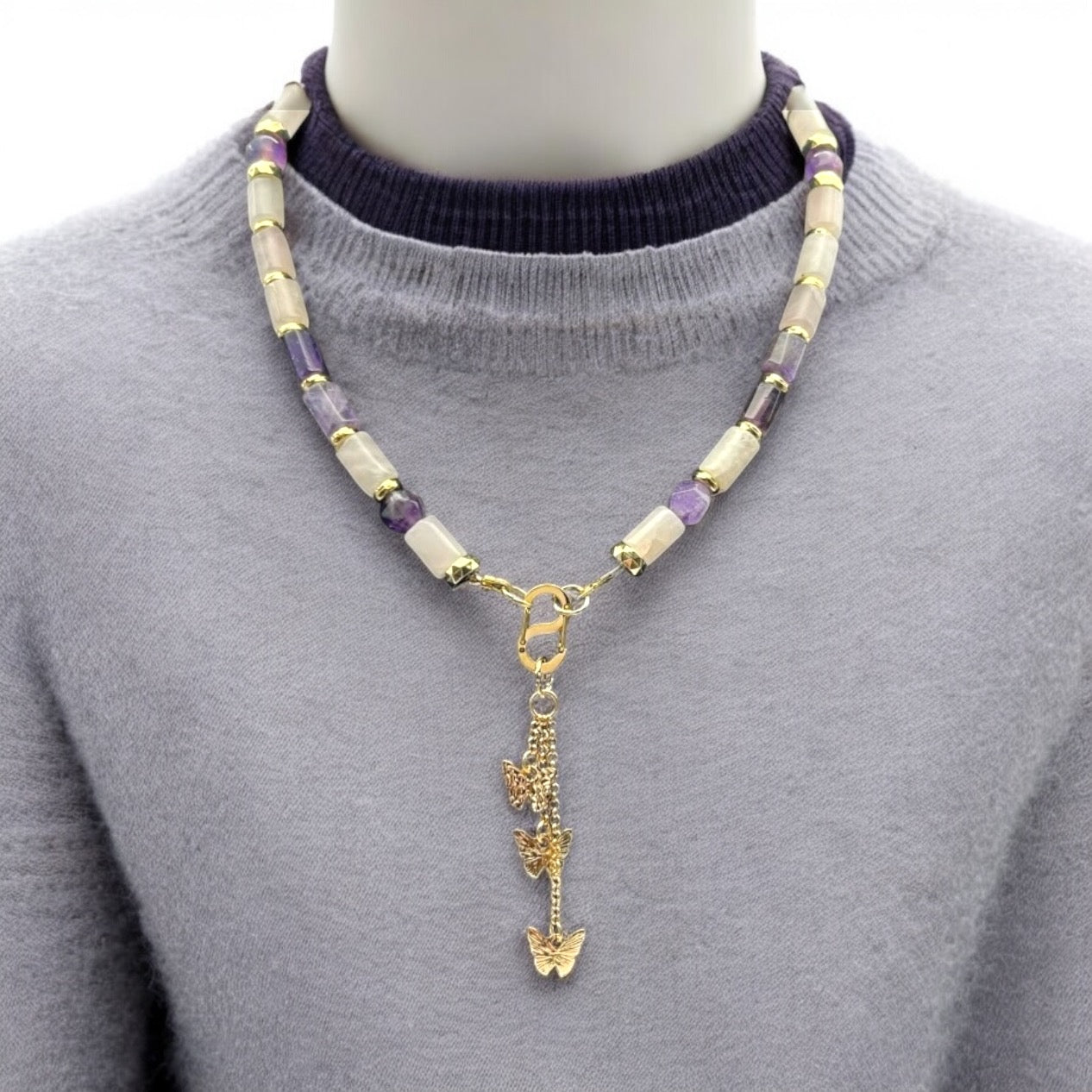Amethyst & Rose Butterfly Necklace