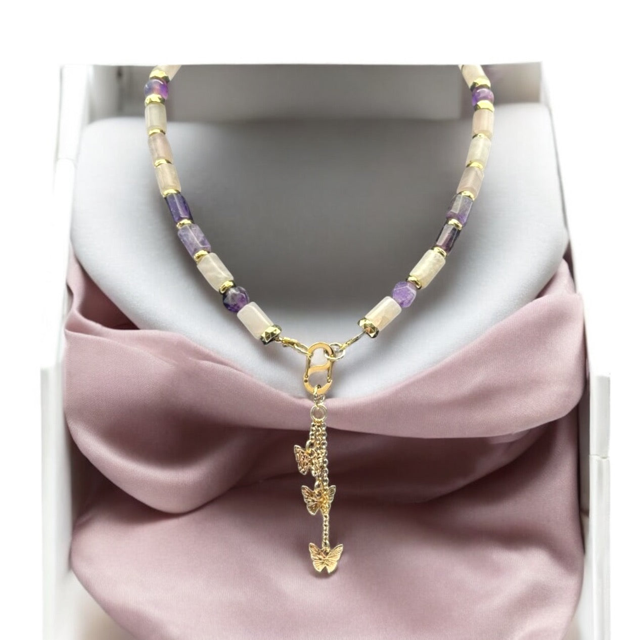 Amethyst & Rose Butterfly Necklace