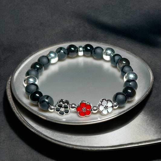 Floral Elegance Onyx Bracelet