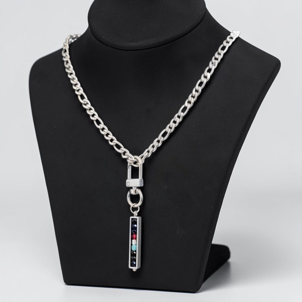 Vertical Bar Pendant with Figaro Chain