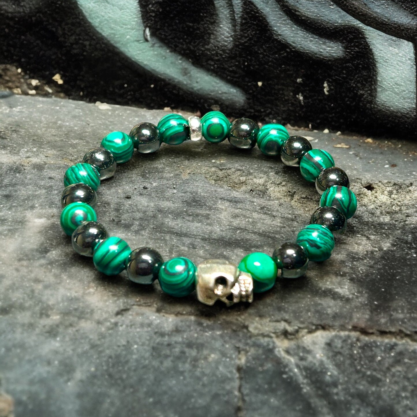Skull with Malachite and Hematite