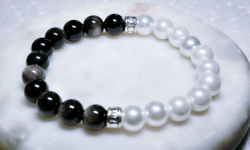 Pearl and Obsidian Bracelet