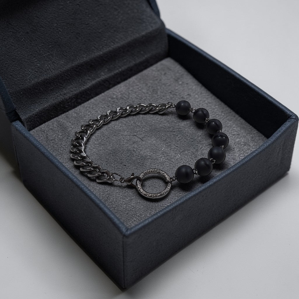Gunmetal and Black Onyx Men’s Bracelet