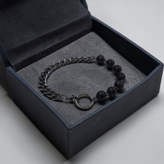 Gunmetal and Black Onyx Men’s Bracelet