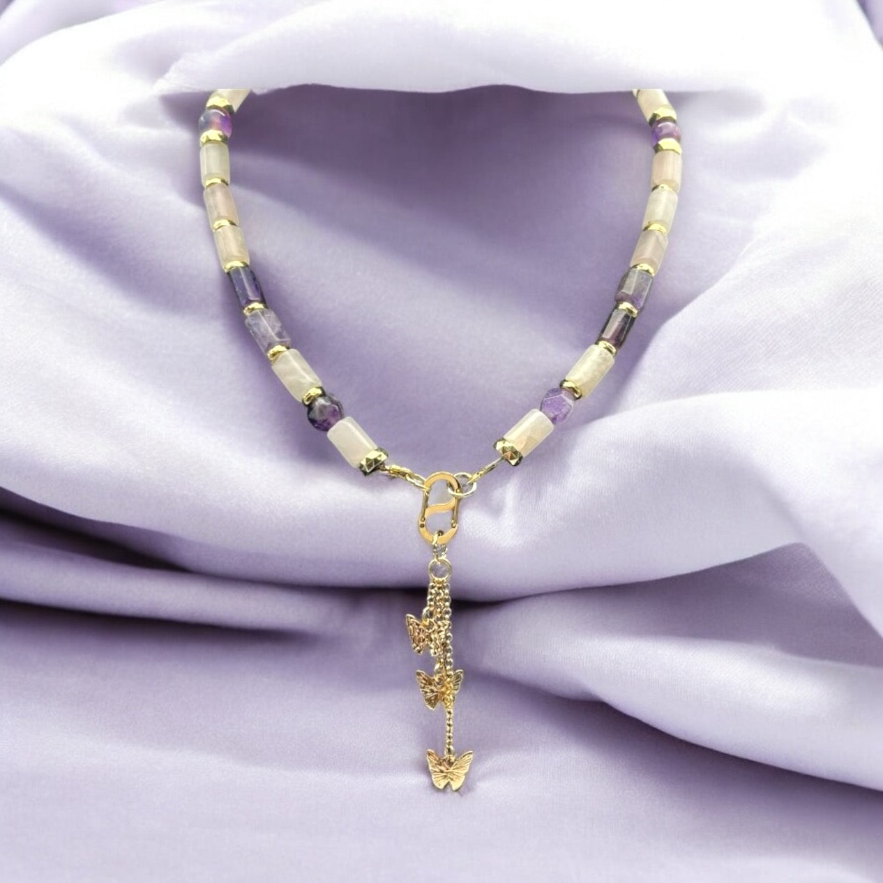 Amethyst & Rose Butterfly Necklace