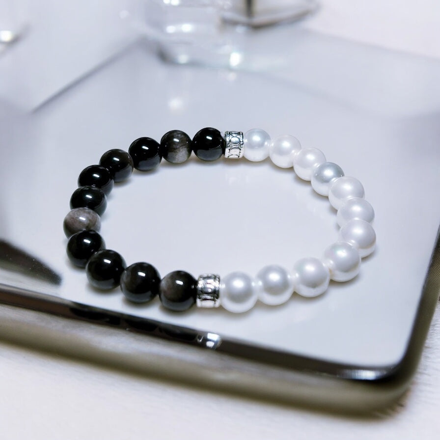Pearl and Obsidian Bracelet