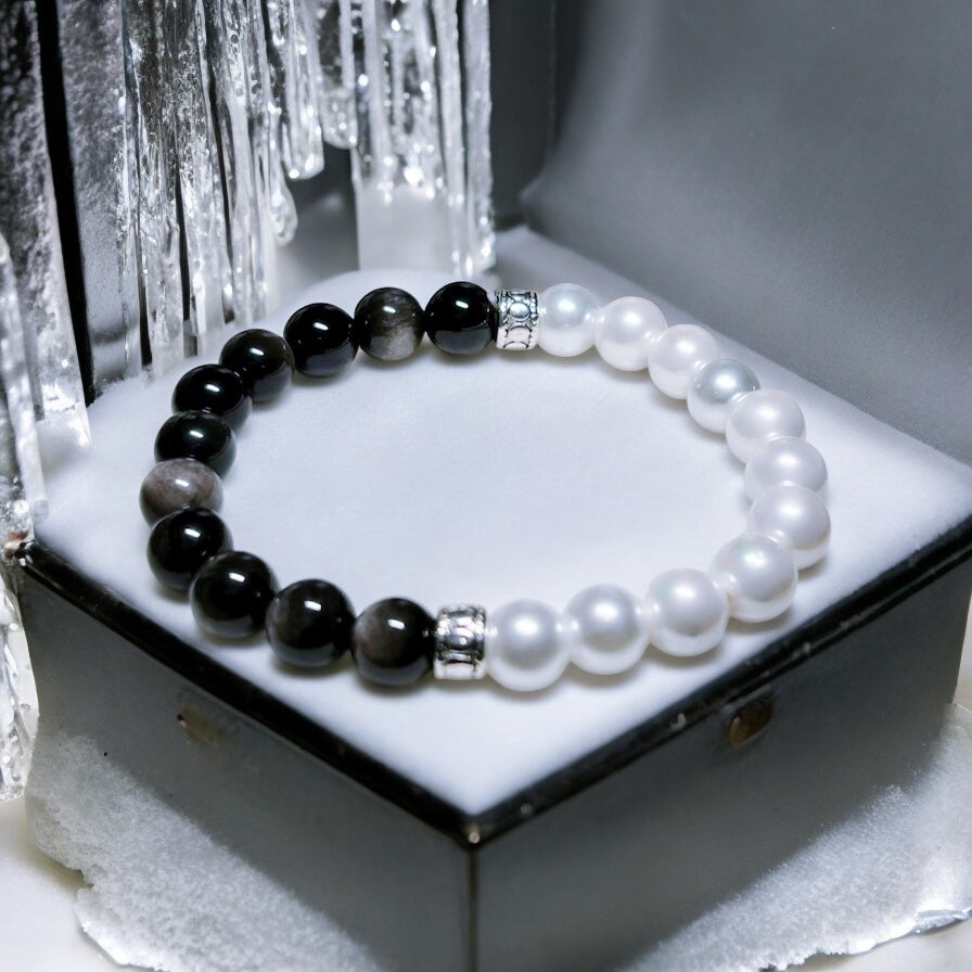 Pearl and Obsidian Bracelet
