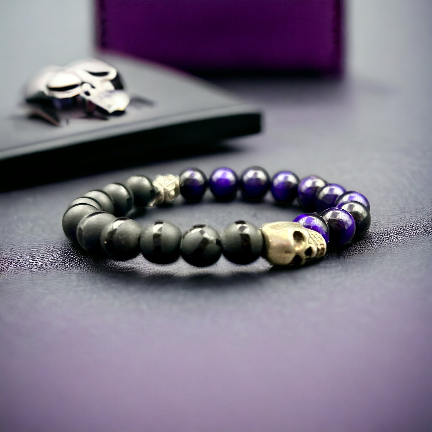 Skull Black Onyx and Purple Tigers Eye